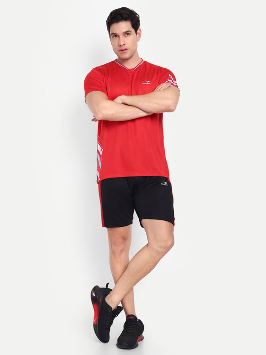 BLACK SHORTS WITH RED PANEL