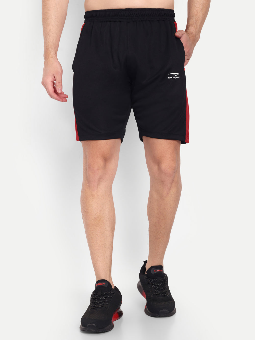 BLACK SHORTS WITH RED PANEL