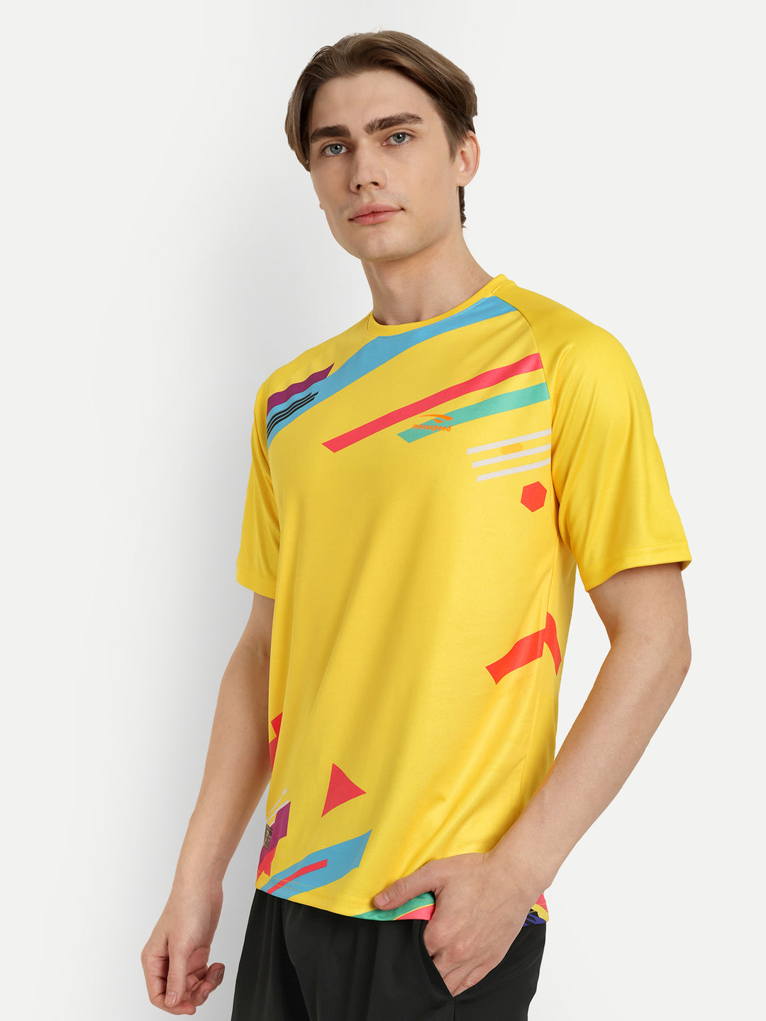 Yellow Printed Badminton Tshirt - Main Image