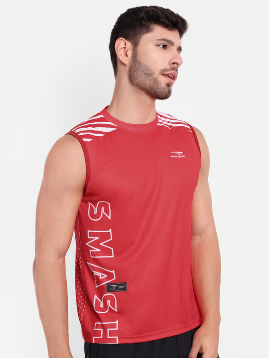 FIERY RED SLEEVELESS TSHIRT-AERO TEE