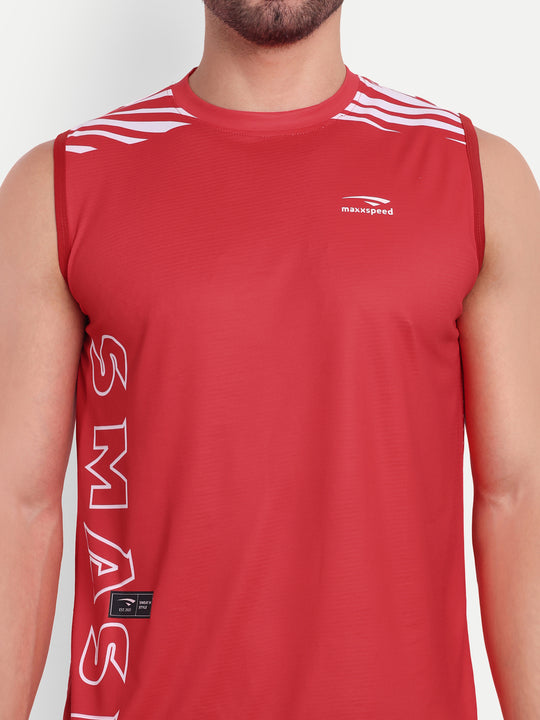 FIERY RED SLEEVELESS TSHIRT-AERO TEE