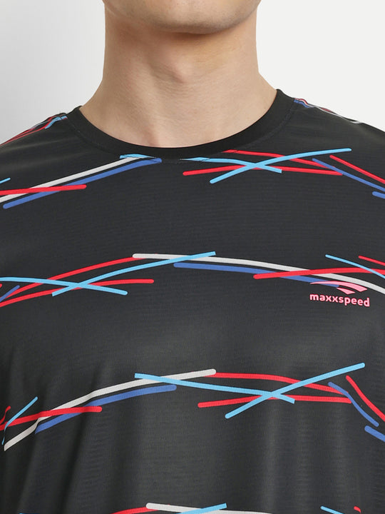 Black Graphic Badminton Tshirt